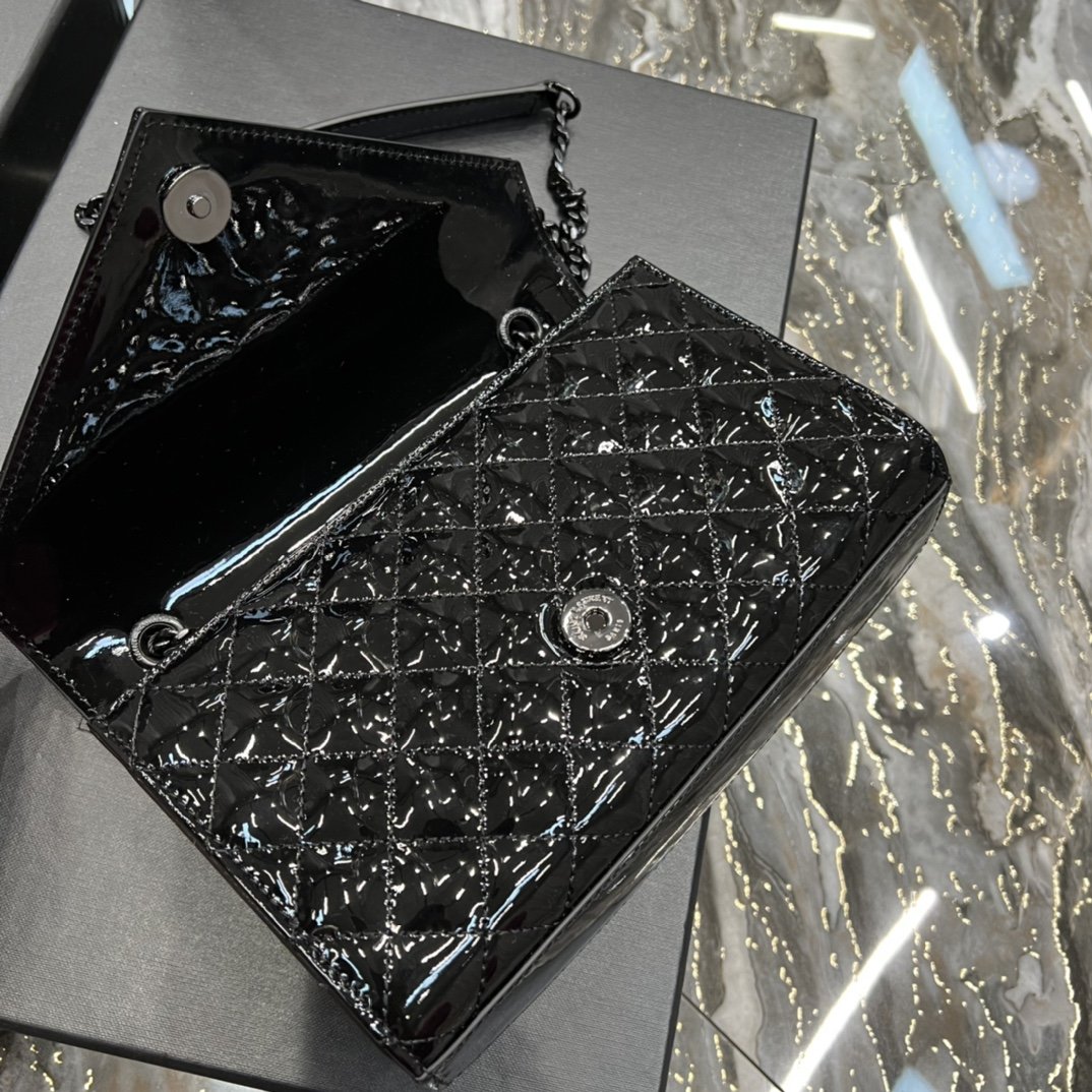 Top Quality Envelope Small Bag Black In Mix Matelassé Grain De Poudre Embossed Material For Women 8.2in/21cm YSL