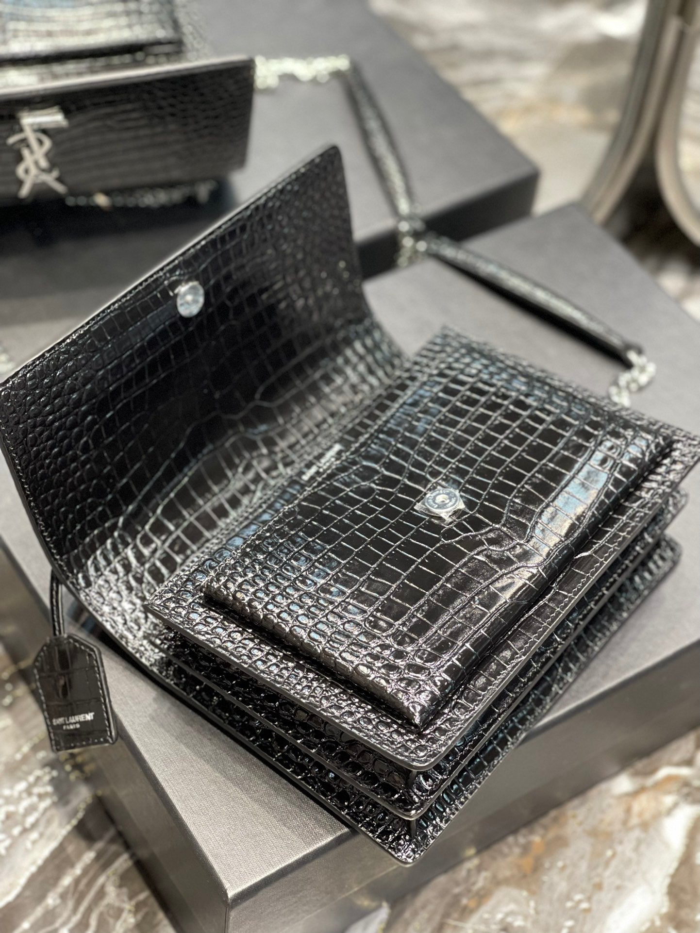 YSSL Sunset Medium Chain Bag Black For Women 8in/22cm YSL 442906DND0U1000