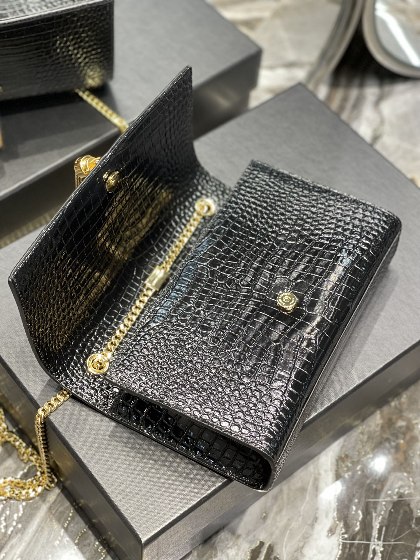 YSSL Kata Medium Chain Bag Black With Tassel For Women 9in/24cm YSL 354119DND0J1000