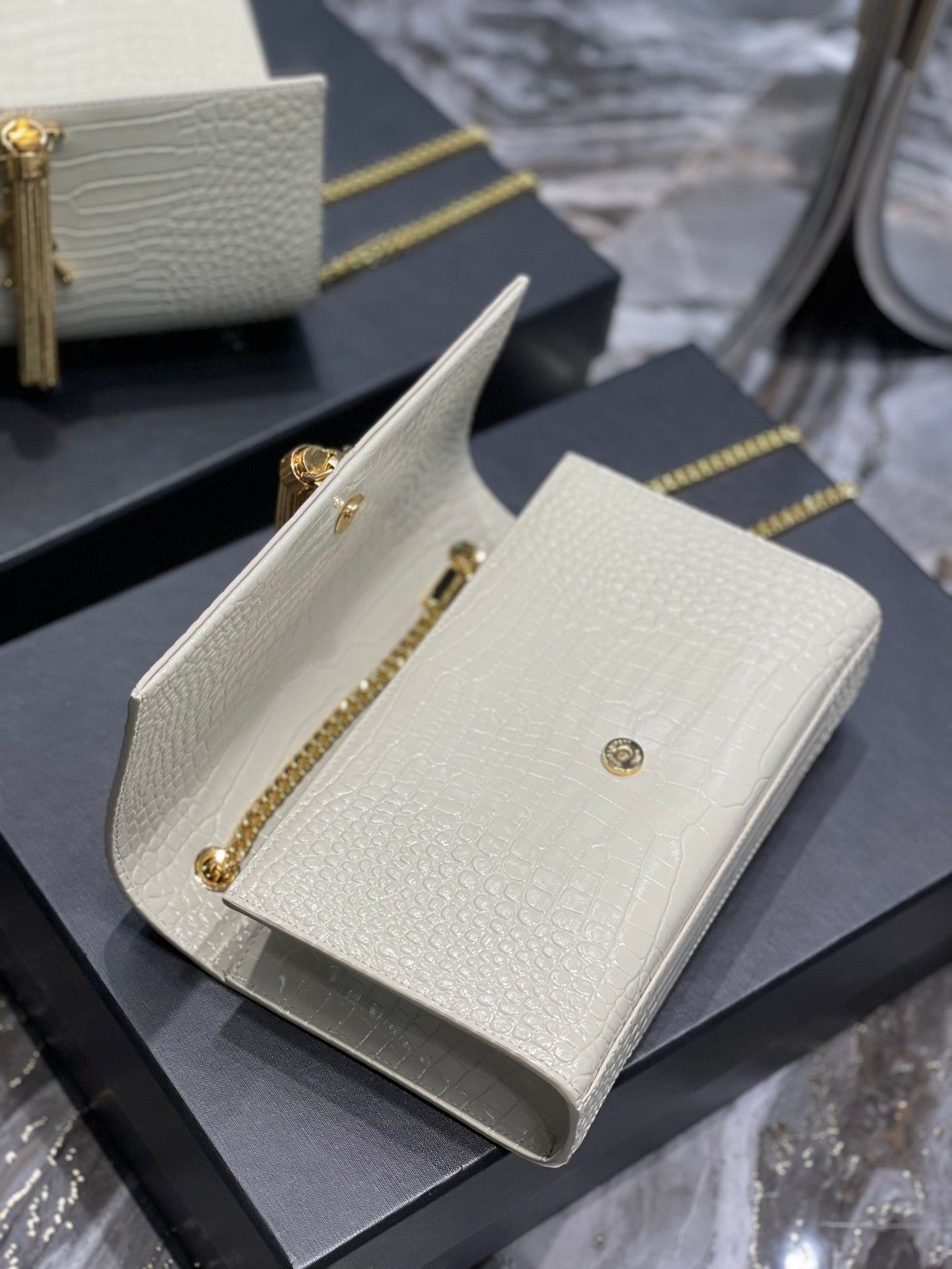YSSL Kata Medium Chain Bag White  With Tassel For Women 9in/24cm YSL 354119DND0J9207