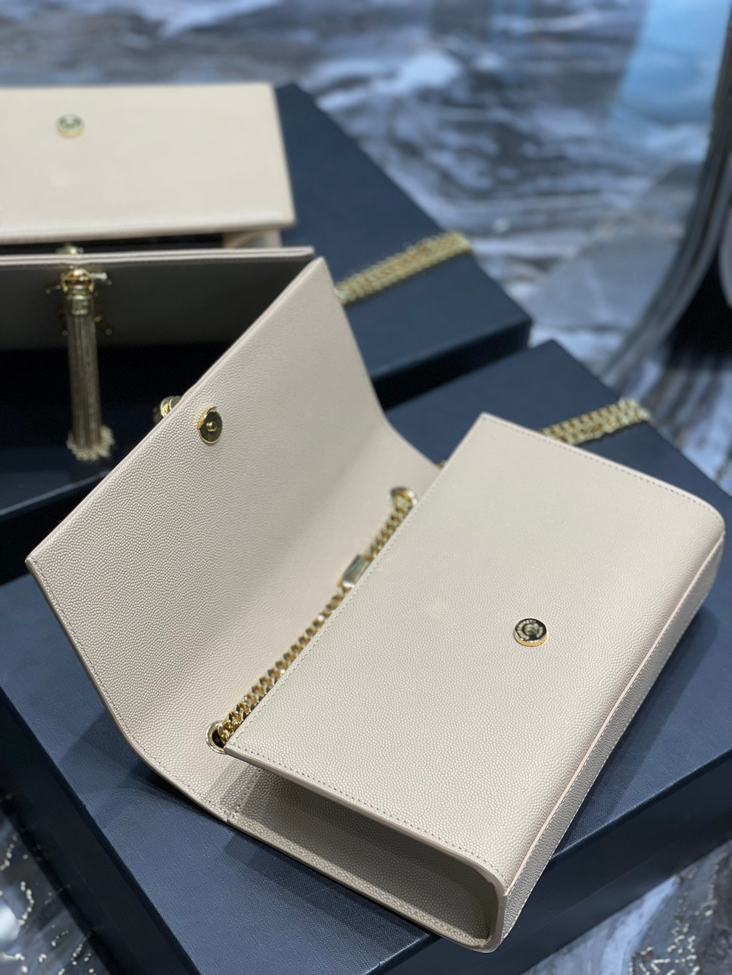 YSSL Kata Medium Chain Bag Beige With Tassel For Women 9in/24cm YSL