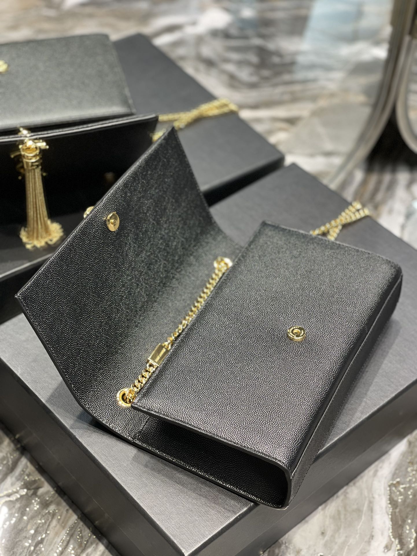 YSSL Kata Medium Chain Bag Black With Tassel For Women 9in/24cm YSL 354119BOW0J1000