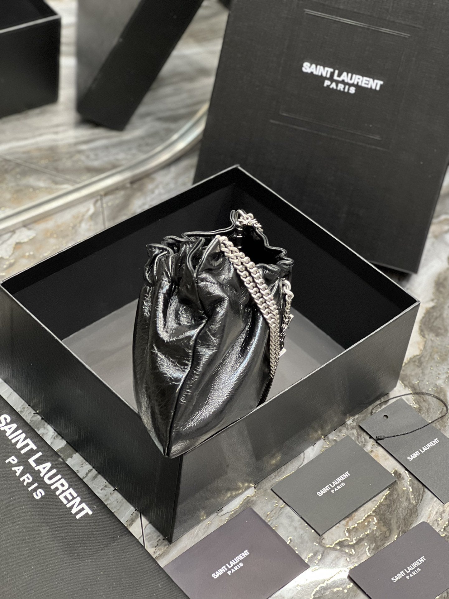 YSSL Hobo Mini Bag Black With Silver Hardware For Women 9in/24cm YSl
