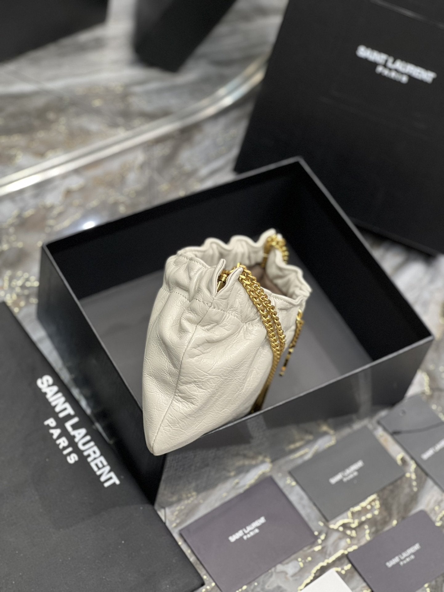 Top Quality Hobo Mini Bag White With Bronze Toned Hardware For Women 9.4in/24cm YSl