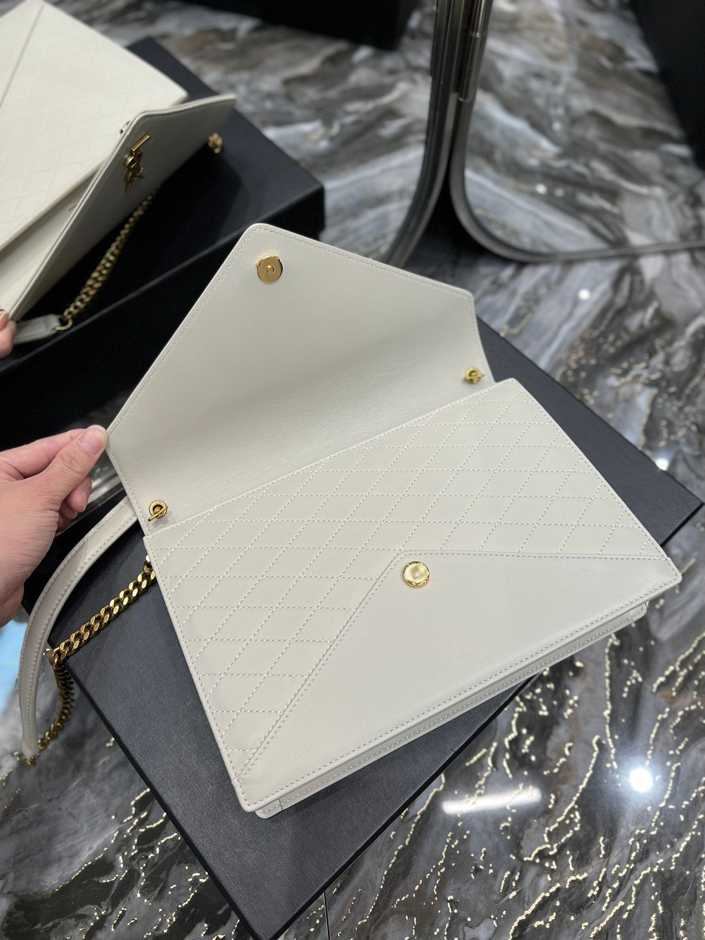 YSSL Gaby Chain Bag White With Gold Hardware For Women 10in/27cm YSL