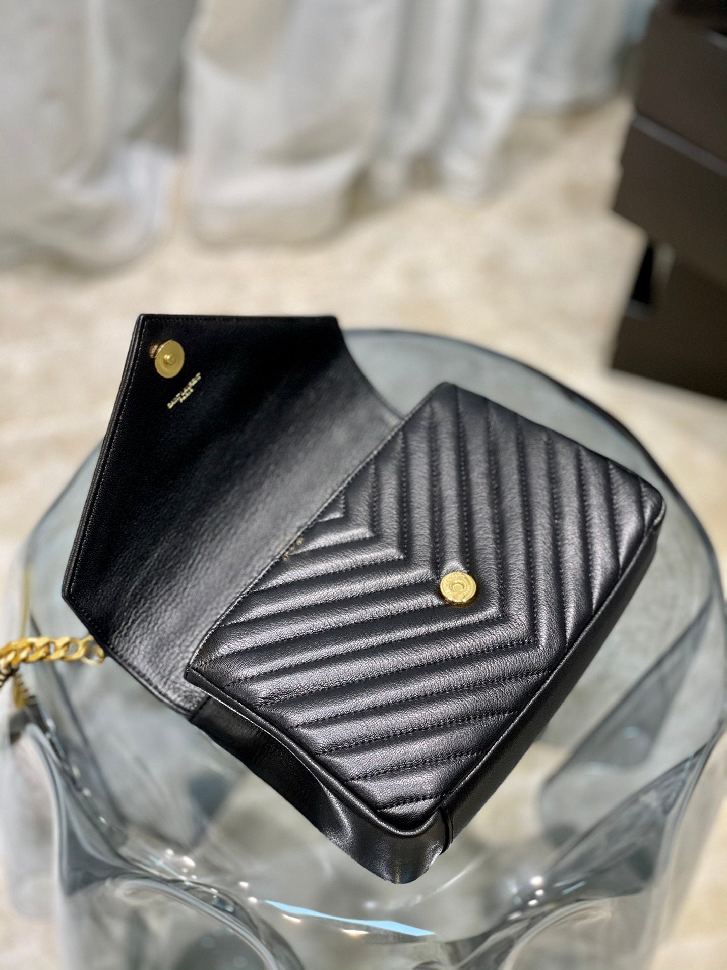 YSSL College Medium Chain Bag Black Gold Toned Hardware For Women 9in/24cm YSL