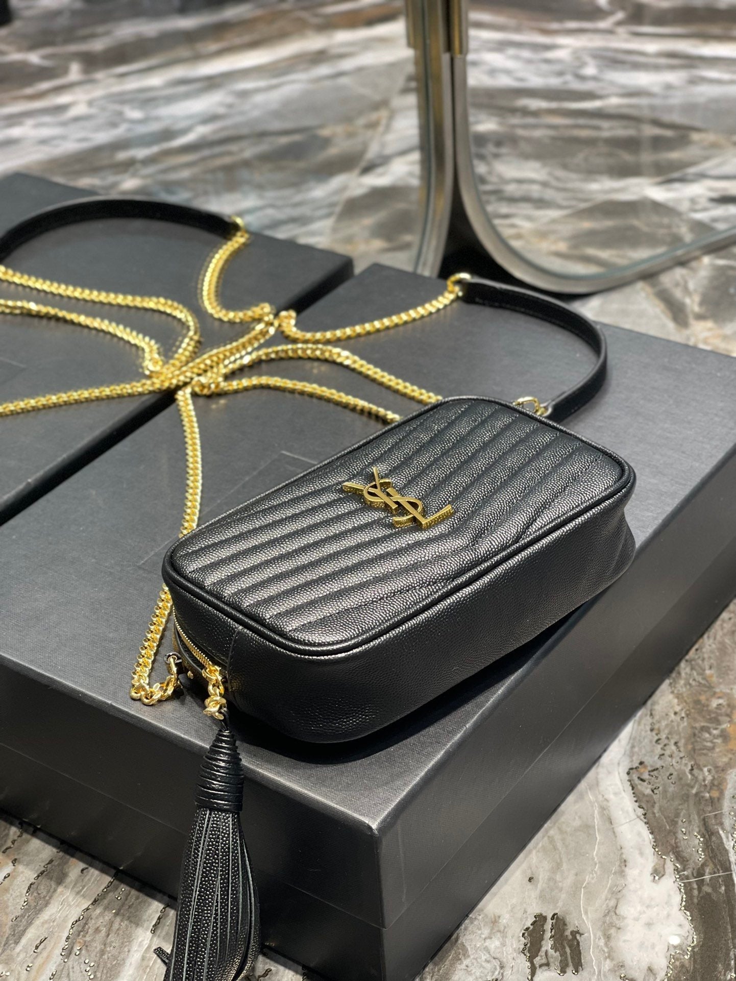 Top Quality Lou Mini Bag Black In Quilted Grain De Poudre With Gold Hardware For Women 7.4in/19cm YSl 6125791GF011000