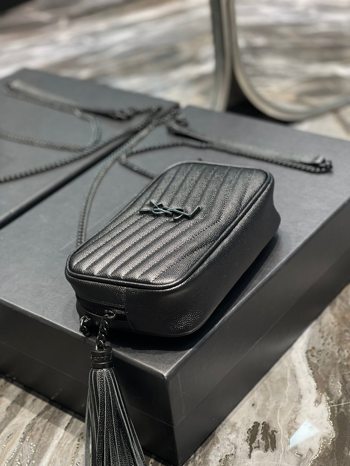 Top Quality Lou Mini Bag Black In Quilted Grain De Poudre With Metal Toned Hardware For Women 7.4in/19cm YSl 6125791GF081000