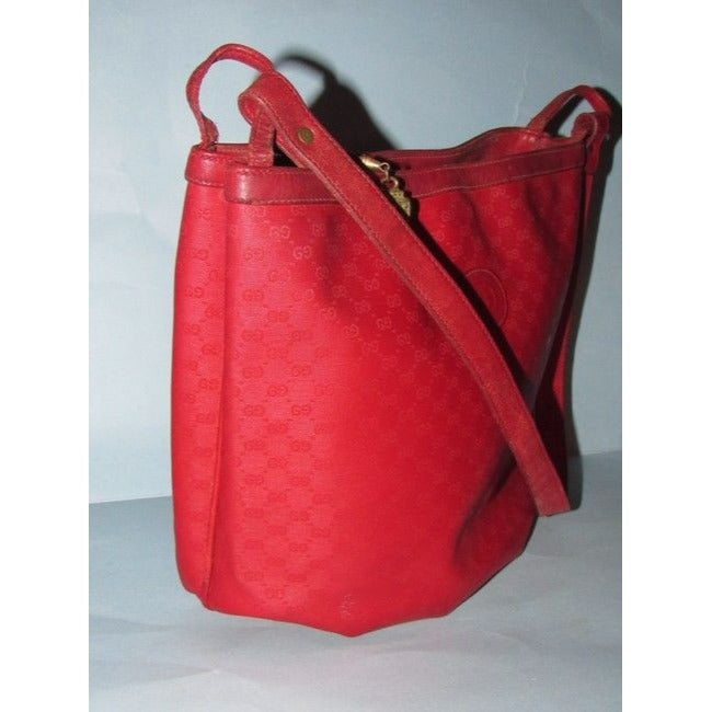 Gucci   Red Small G Logo Coated Canvas And Leather Satchel