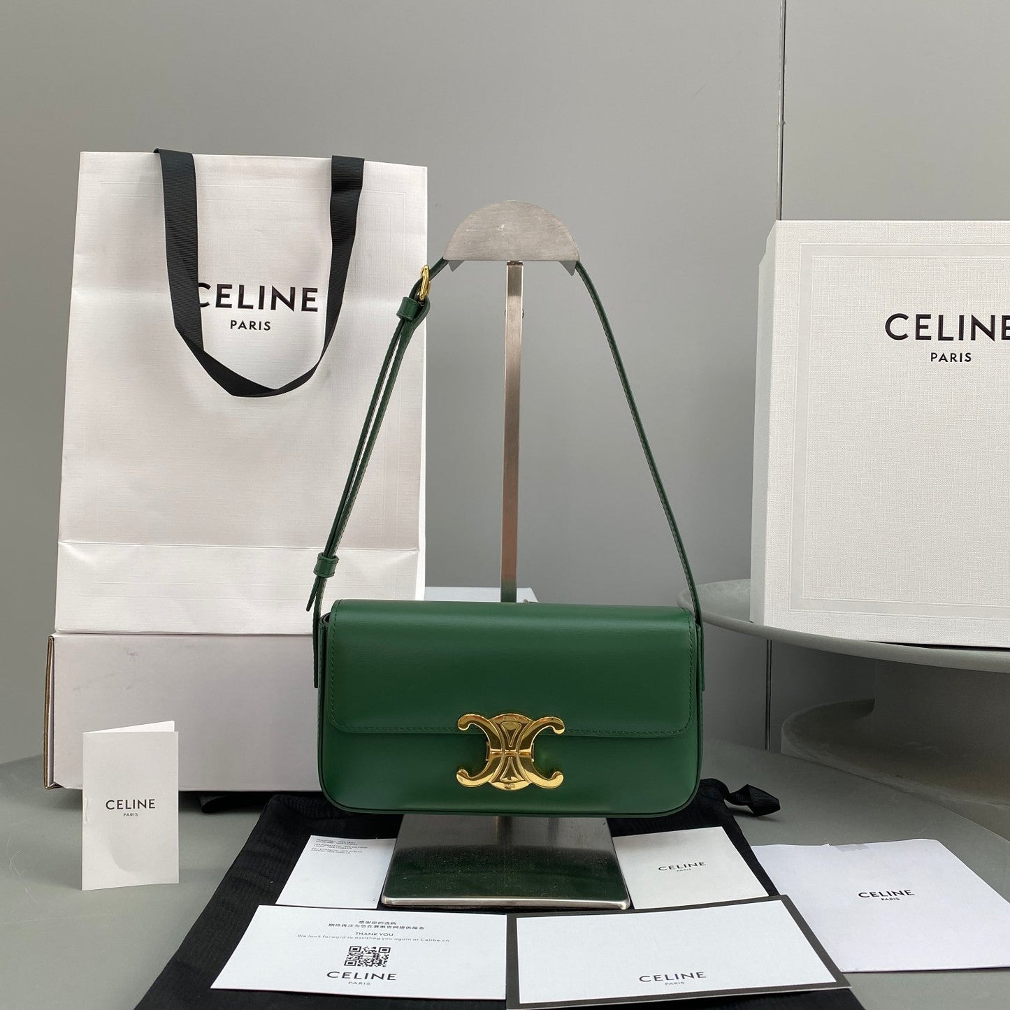 Top Quality Triomphe Shoulder Bag Green For Women 8in/20cmÂ 