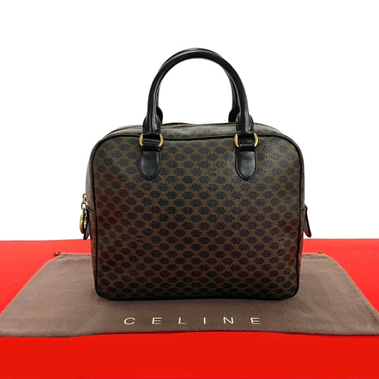 CELINE Handbag Leather, PVC black Macadam Blason Triomphe Pattern Women