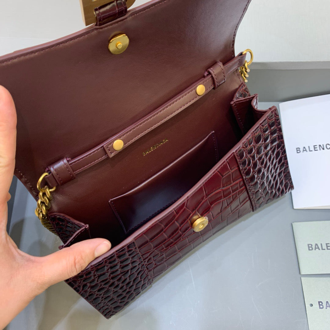 Top Quality Hourglass Wallet On Chain in Dark Red, For Women,  Bags 9in/23cm