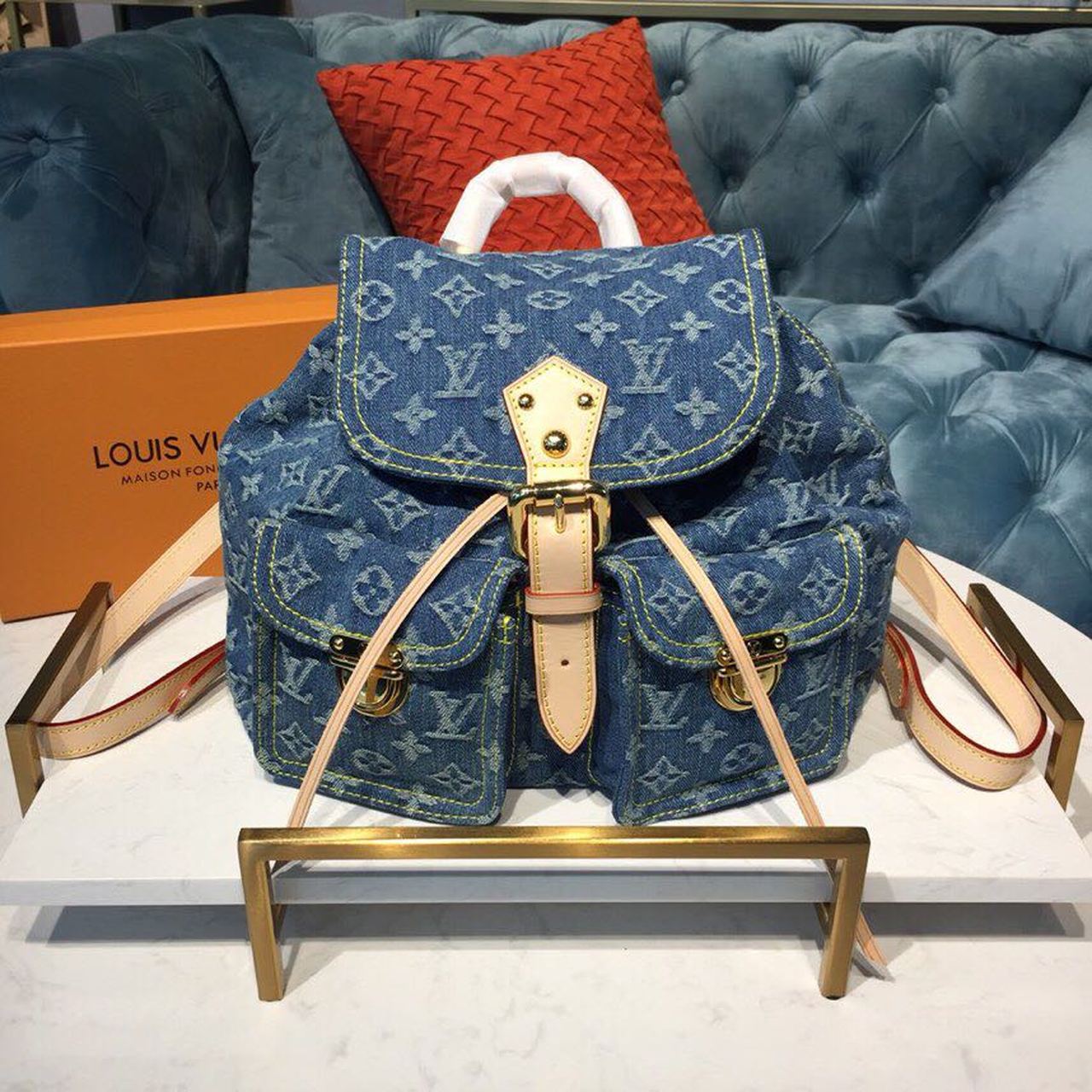 Top Quality Backpack 30cm Monogram Denim Canvas Spring/Summer Collection M44460, Blue