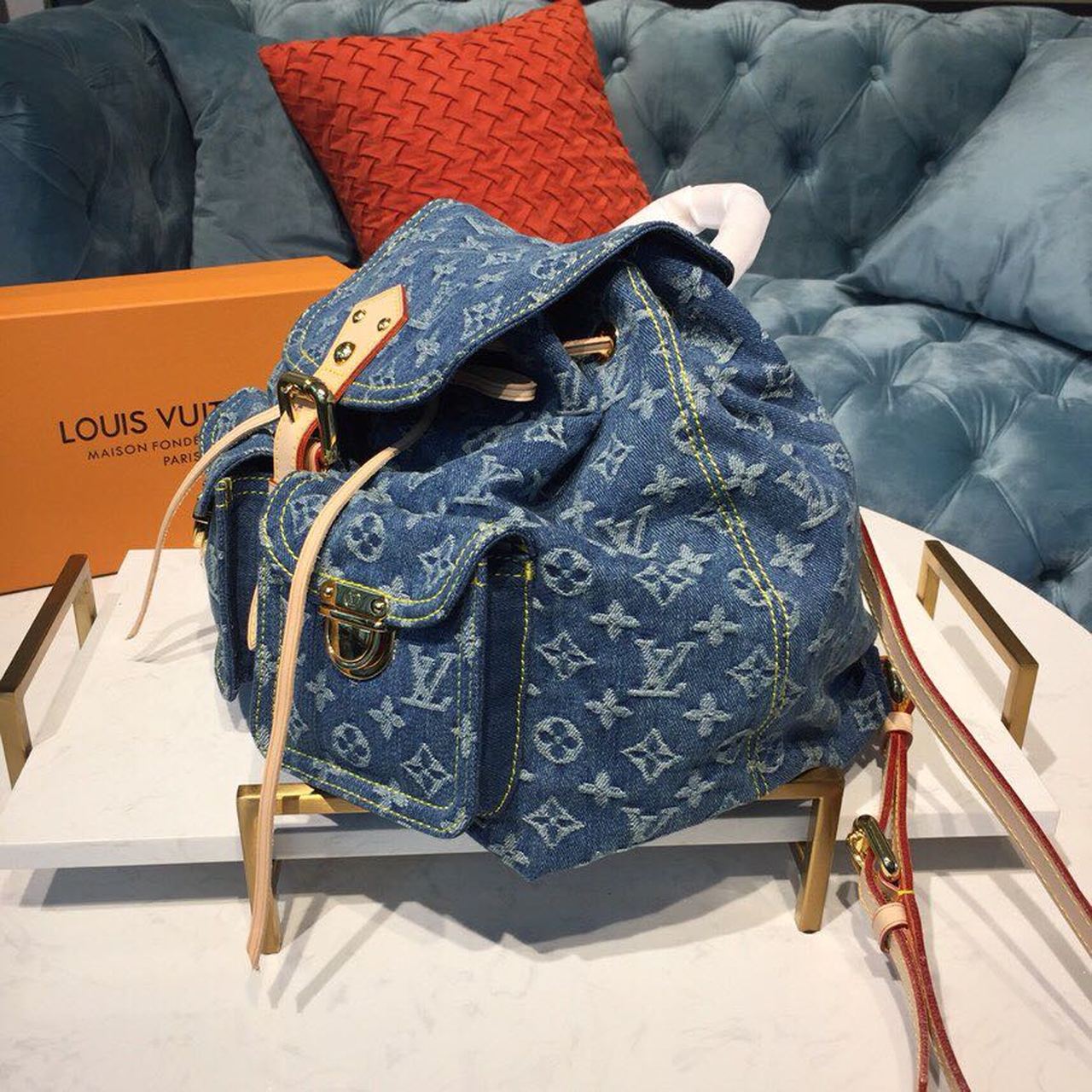 Top Quality Backpack 30cm Monogram Denim Canvas Spring/Summer Collection M44460, Blue