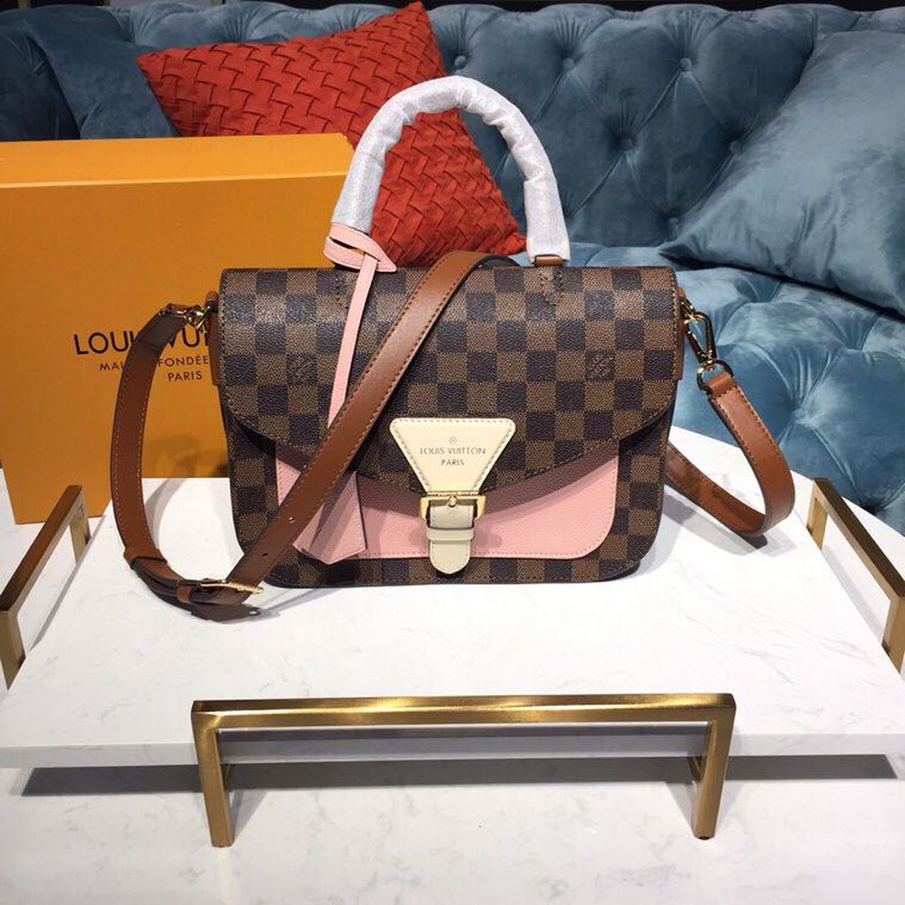 Top Quality Beaumarchais Damier Ebene Canvas Venus Pink For Women, Womens Handbags, Shoulder And Crossbody Bags 9.8in/25cm Top Quality N40147