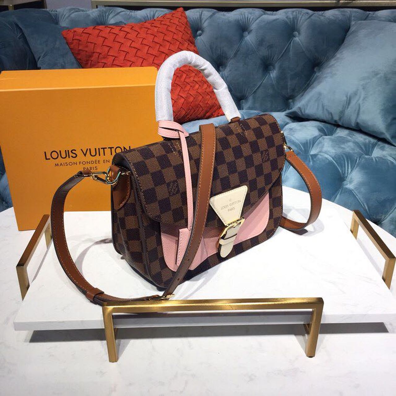 Top Quality Beaumarchais Damier Ebene Canvas Venus Pink For Women, Womens Handbags, Shoulder And Crossbody Bags 9.8in/25cm Top Quality N40147