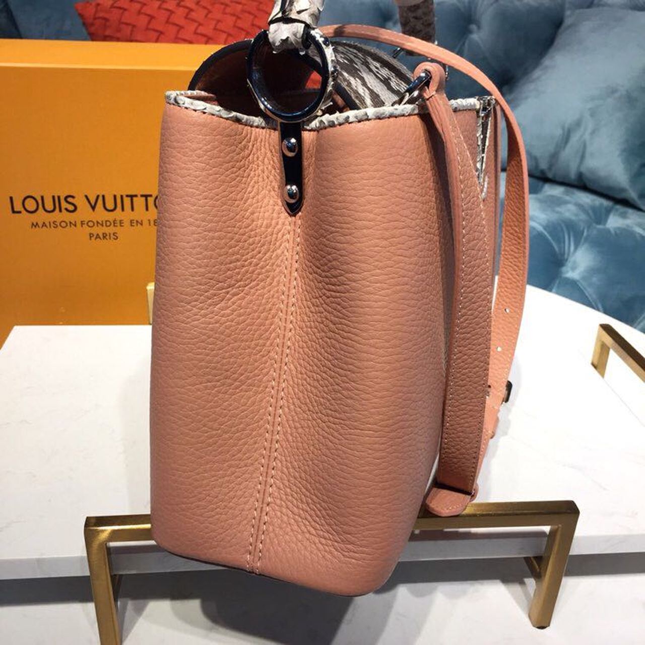 Top Quality Capucines PM Taurillon And Python Magnolia Pink For Women,  Shoulder And Crossbody Bags 10.4in/27cm Top Quality