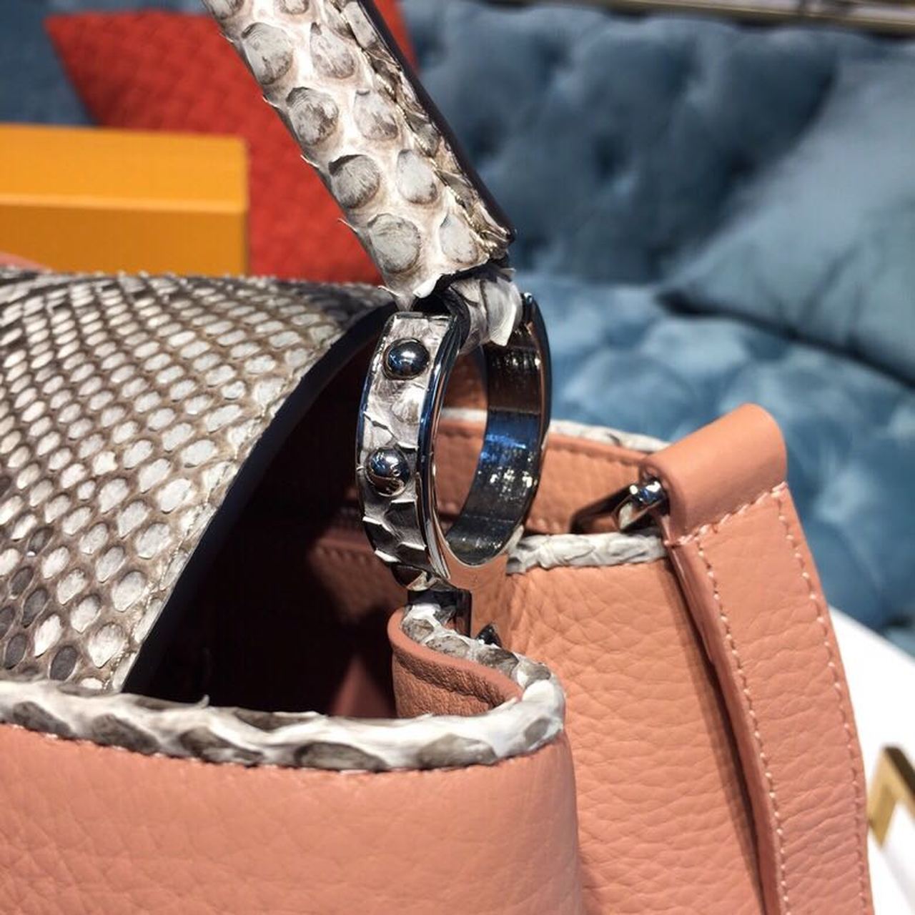 Top Quality Capucines PM Taurillon And Python Magnolia Pink For Women,  Shoulder And Crossbody Bags 10.4in/27cm Top Quality