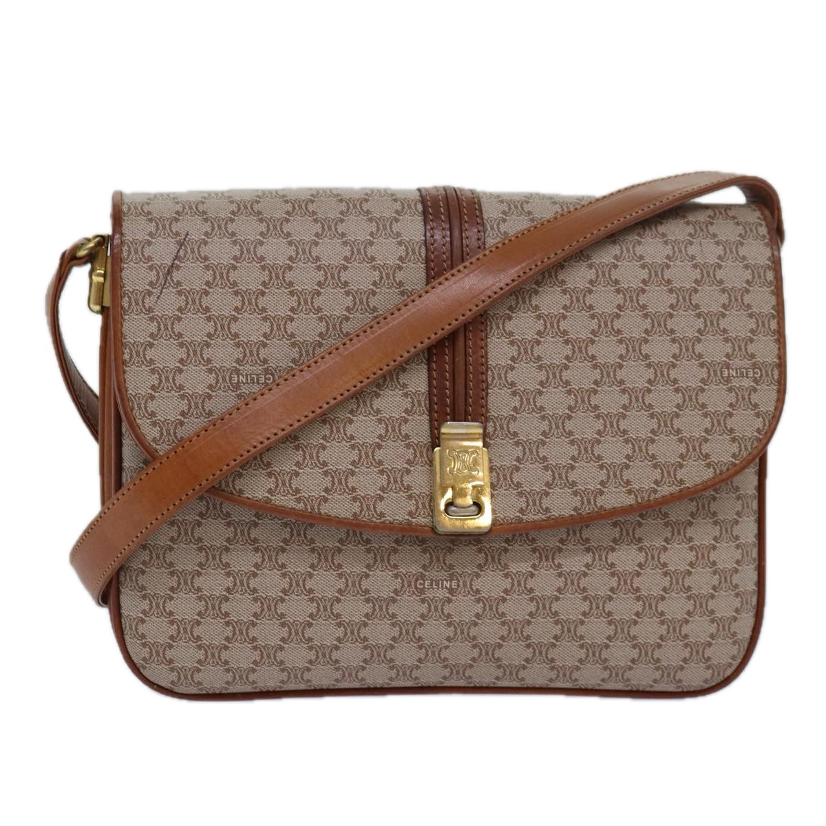 Luxury CELINE Macadam Canvas Shoulder Bag Beige  80570