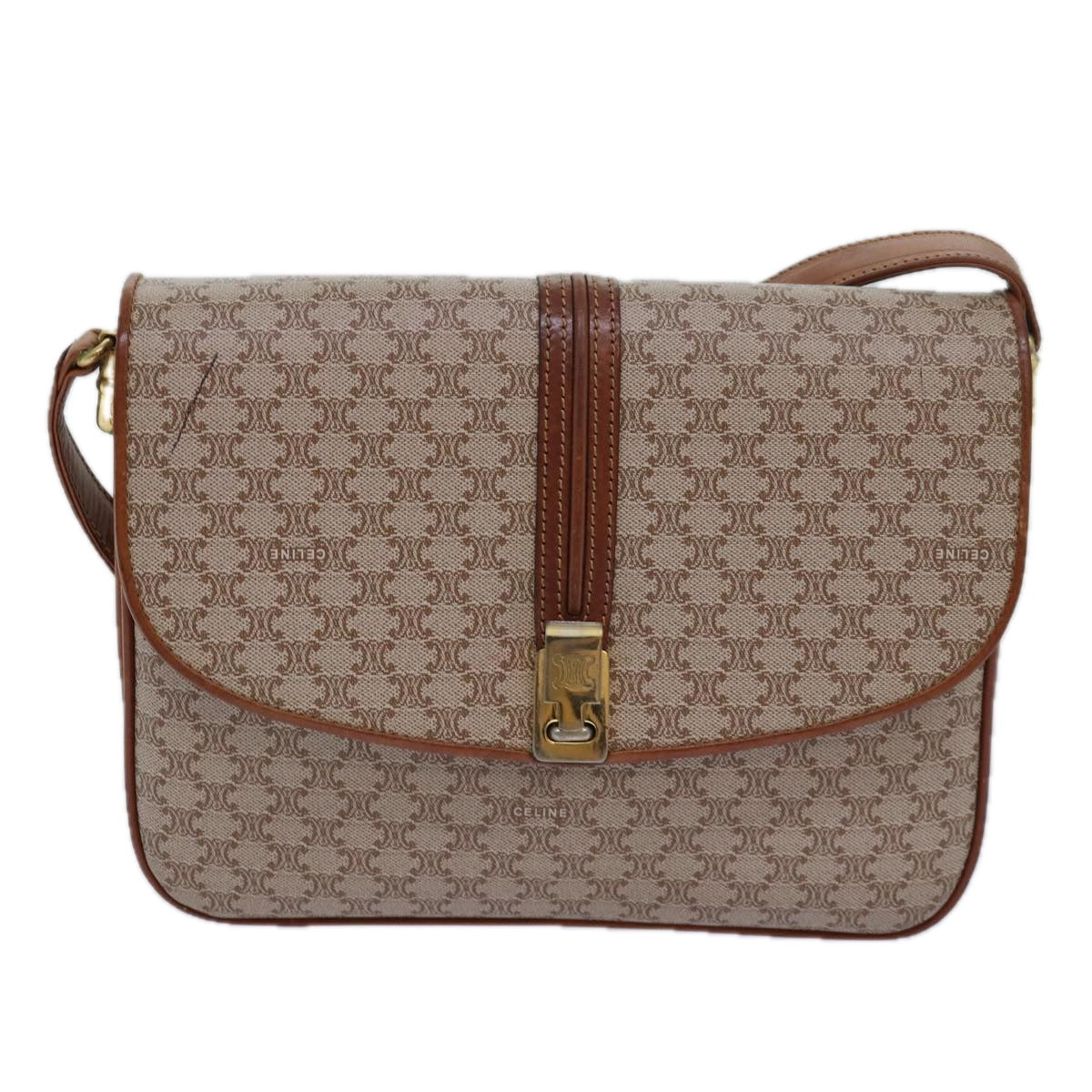 Luxury CELINE Macadam Canvas Shoulder Bag Beige  80570