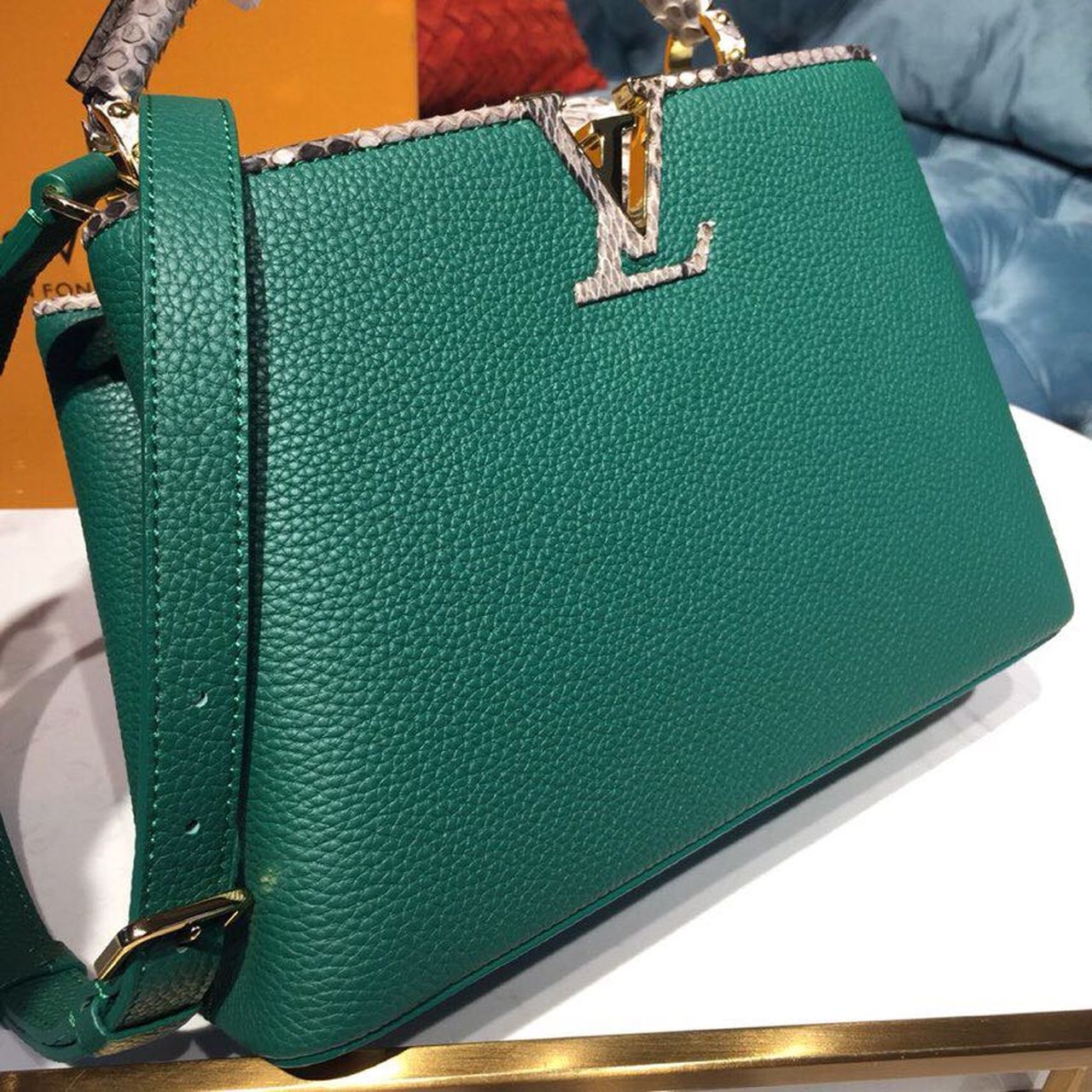 Top Quality Capucines BB Taurillon And Python Green For Women,  Shoulder And Crossbody Bags 10.6in/27cm Top Quality