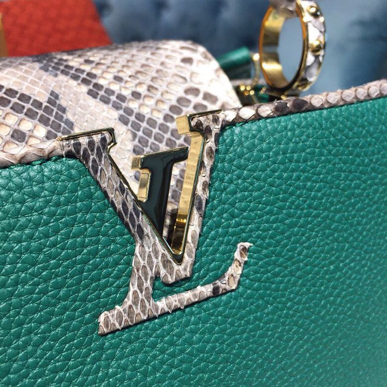 Top Quality Capucines BB Taurillon And Python Green For Women,  Shoulder And Crossbody Bags 10.6in/27cm Top Quality