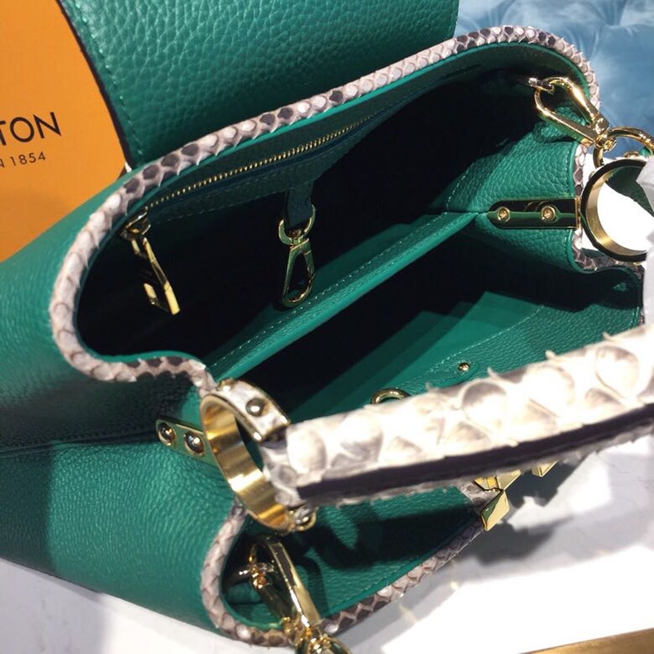 Top Quality Capucines BB Taurillon And Python Green For Women,  Shoulder And Crossbody Bags 10.6in/27cm Top Quality