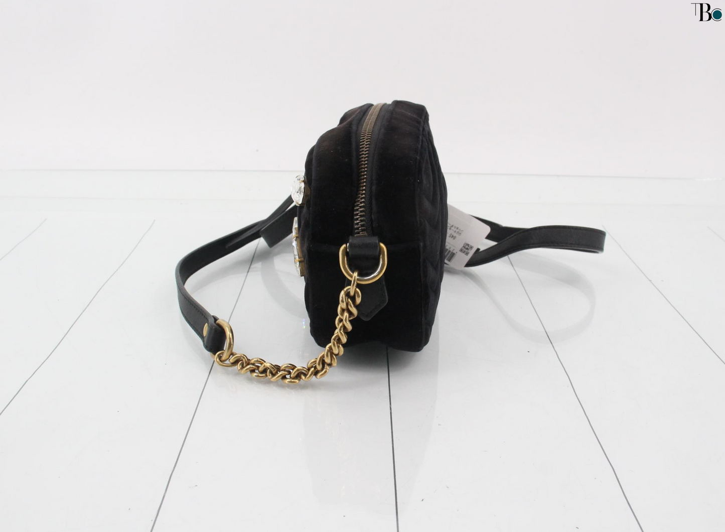 Gucci Gg Marmont Flap Bag Crystal Embellished Matelasse Velvet Black Velvet Shoulder Bag Bag ( )