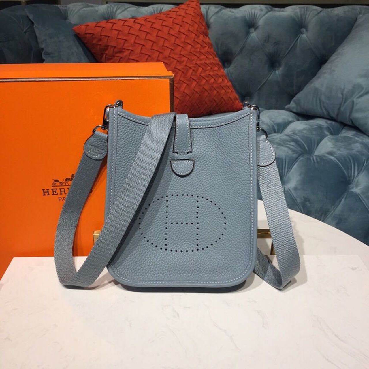 Top Quality Evelyne II TPM Bag Light Blue For Women SiTop Qualityer Toned Hardware 7.9in/20cm