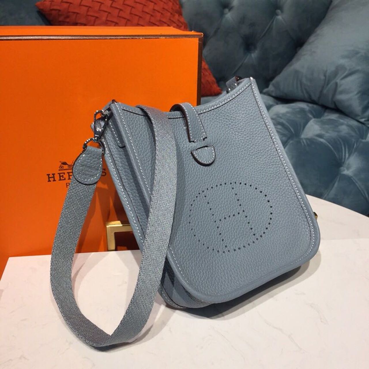 Top Quality Evelyne II TPM Bag Light Blue For Women SiTop Qualityer Toned Hardware 7.9in/20cm