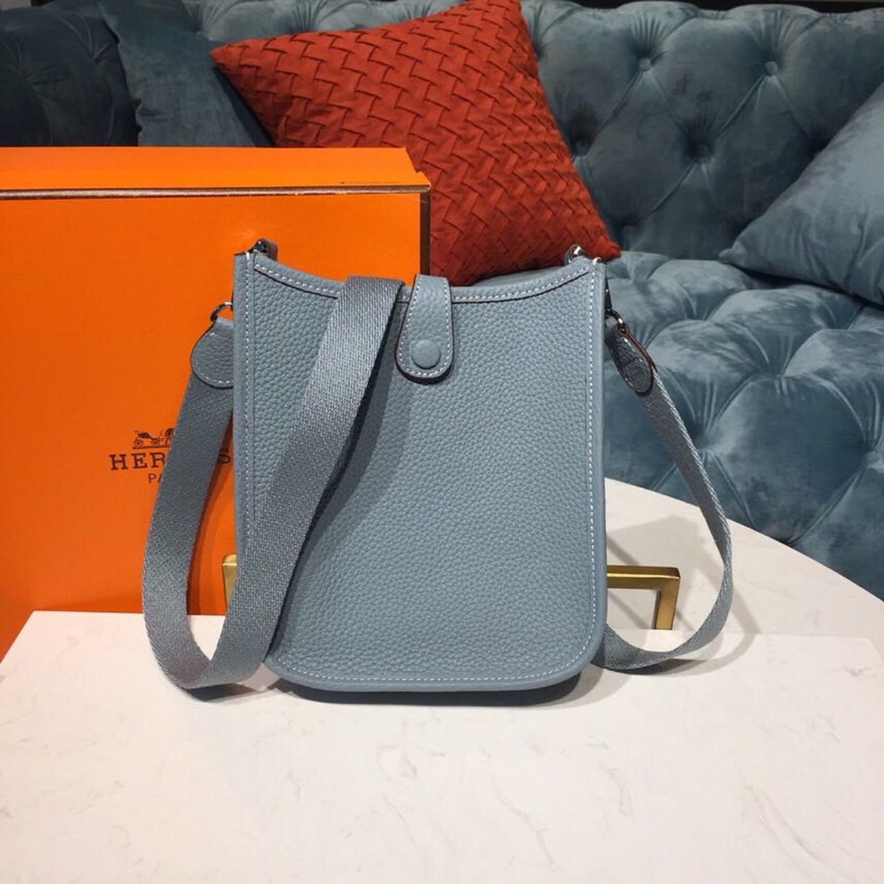Top Quality Evelyne II TPM Bag Light Blue For Women SiTop Qualityer Toned Hardware 7.9in/20cm