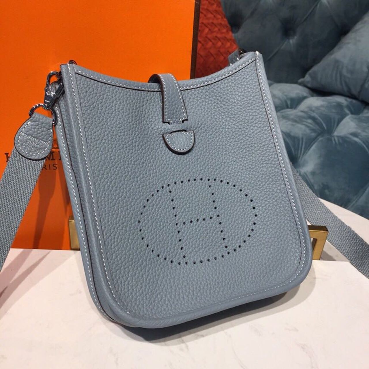 Top Quality Evelyne II TPM Bag Light Blue For Women SiTop Qualityer Toned Hardware 7.9in/20cm