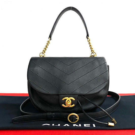 CHANEL Shoulder Bag leather black COCO Mark Women