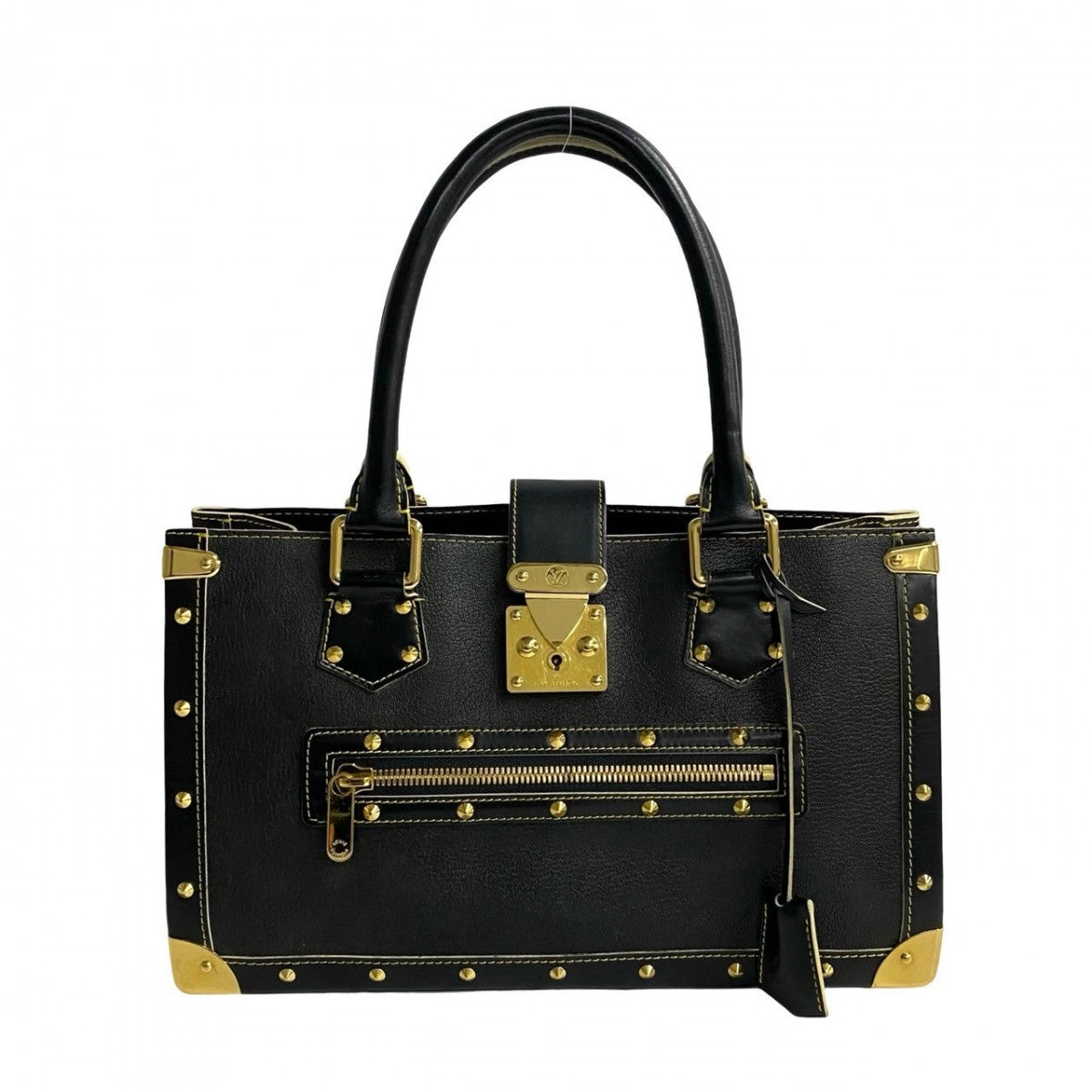 LOUIS VUITTON Handbag leather black logo Metal Shari Fabello Women  d