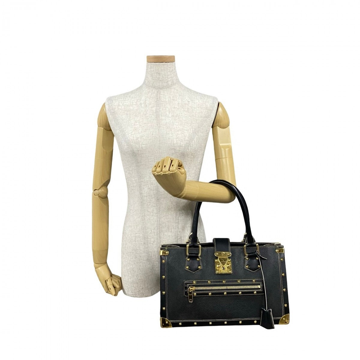LOUIS VUITTON Handbag leather black logo Metal Shari Fabello Women  d