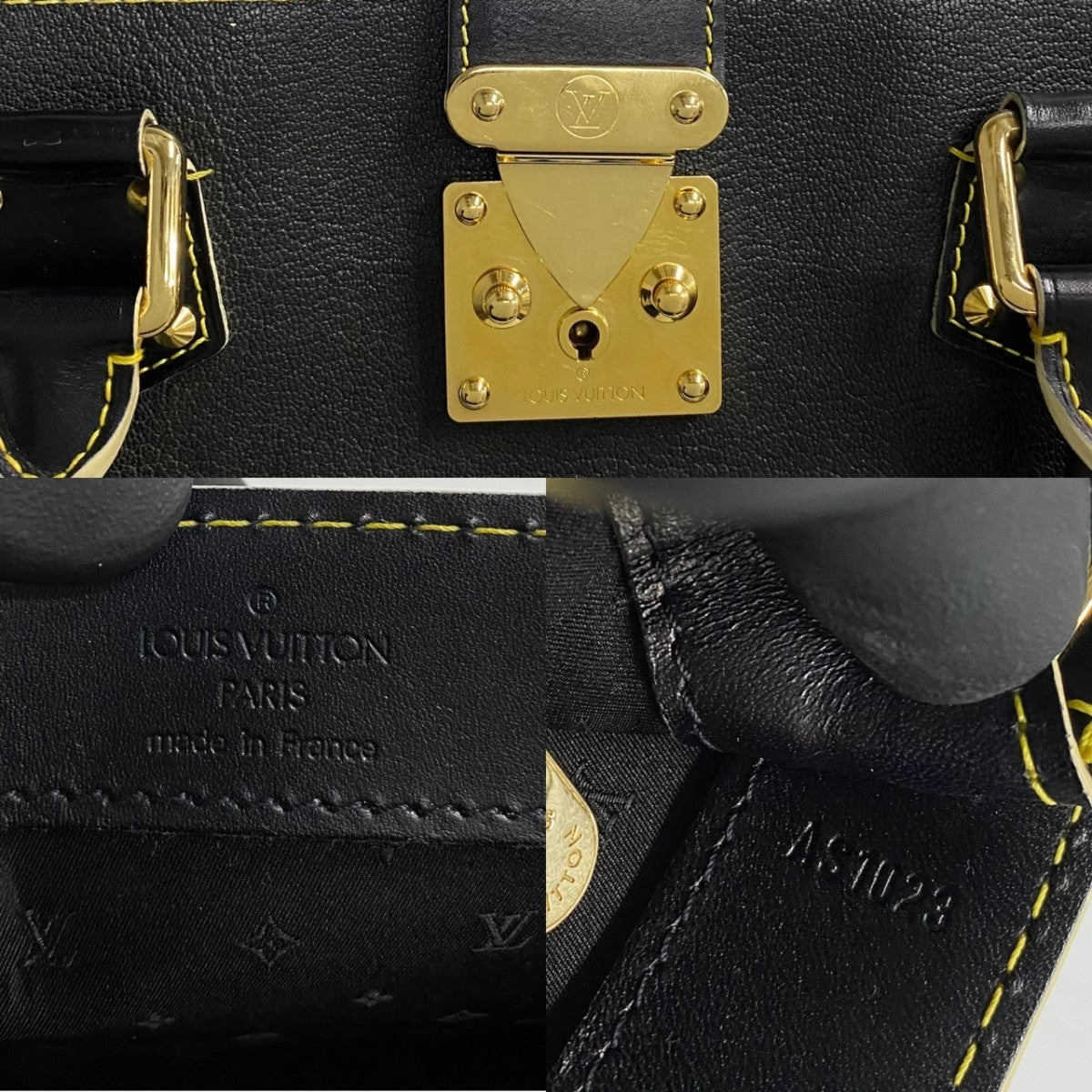 LOUIS VUITTON Handbag leather black logo Metal Shari Fabello Women  d