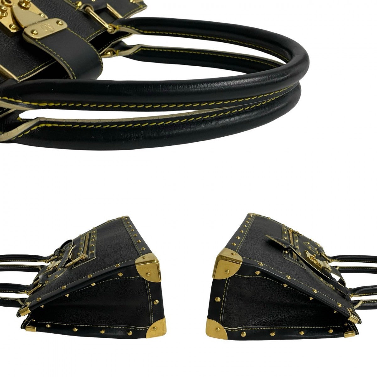 LOUIS VUITTON Handbag leather black logo Metal Shari Fabello Women  d