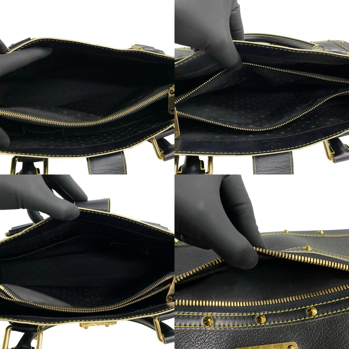 LOUIS VUITTON Handbag leather black logo Metal Shari Fabello Women  d