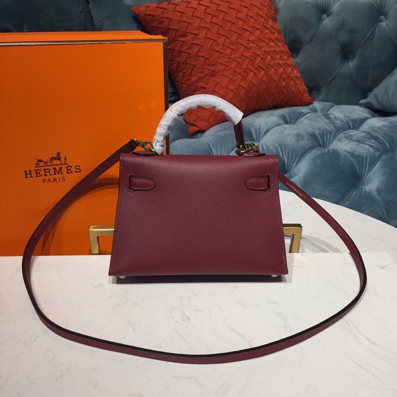Top Quality Mini Kelly Burgundy For Women Gold Toned Hardware 7.5in/19cm