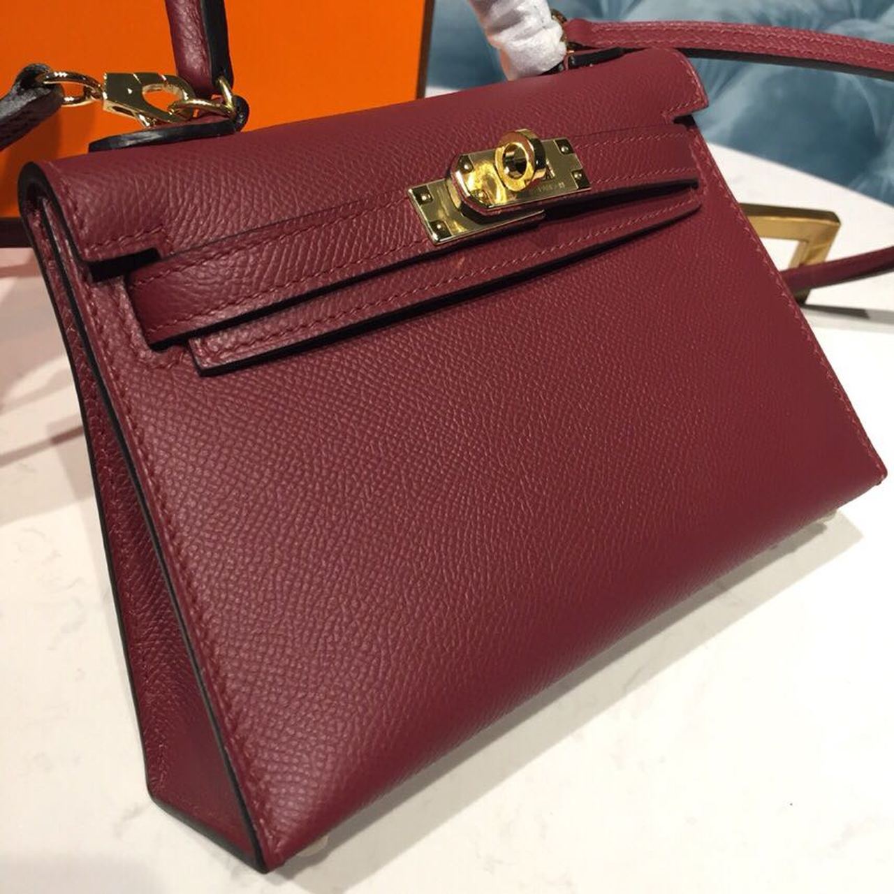 Top Quality Mini Kelly Burgundy For Women Gold Toned Hardware 7.5in/19cm