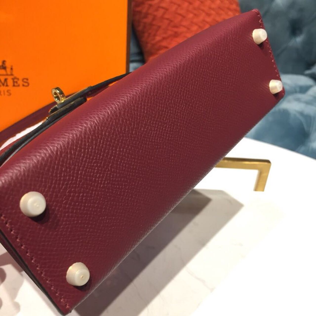 Top Quality Mini Kelly Burgundy For Women Gold Toned Hardware 7.5in/19cm