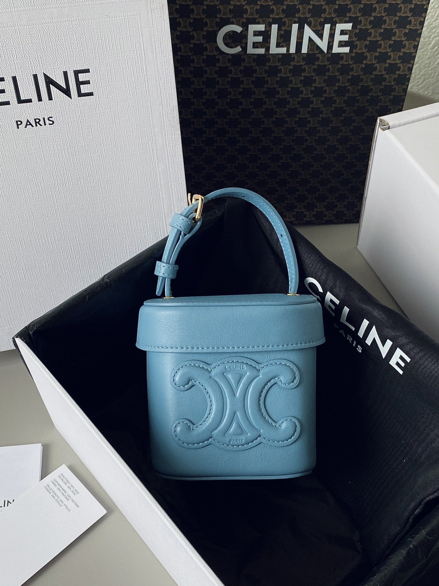 Top Quality Small Box Cuir Triomphe Denim For Women 4in/11cm 199263DU3.07DD