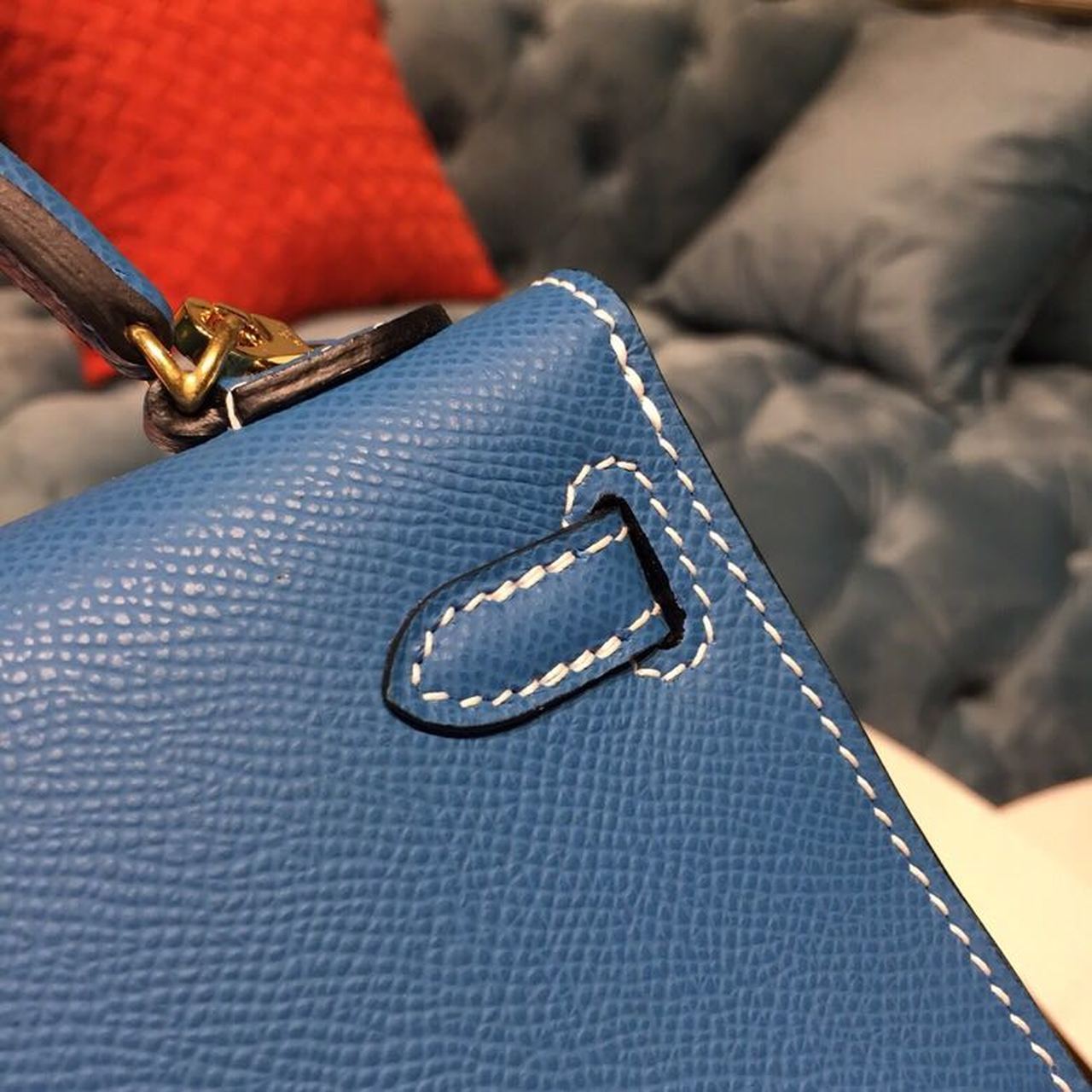 Top Quality Mini Kelly Blue Zanzibar For Women Gold Toned Hardware 7.5in/19cm