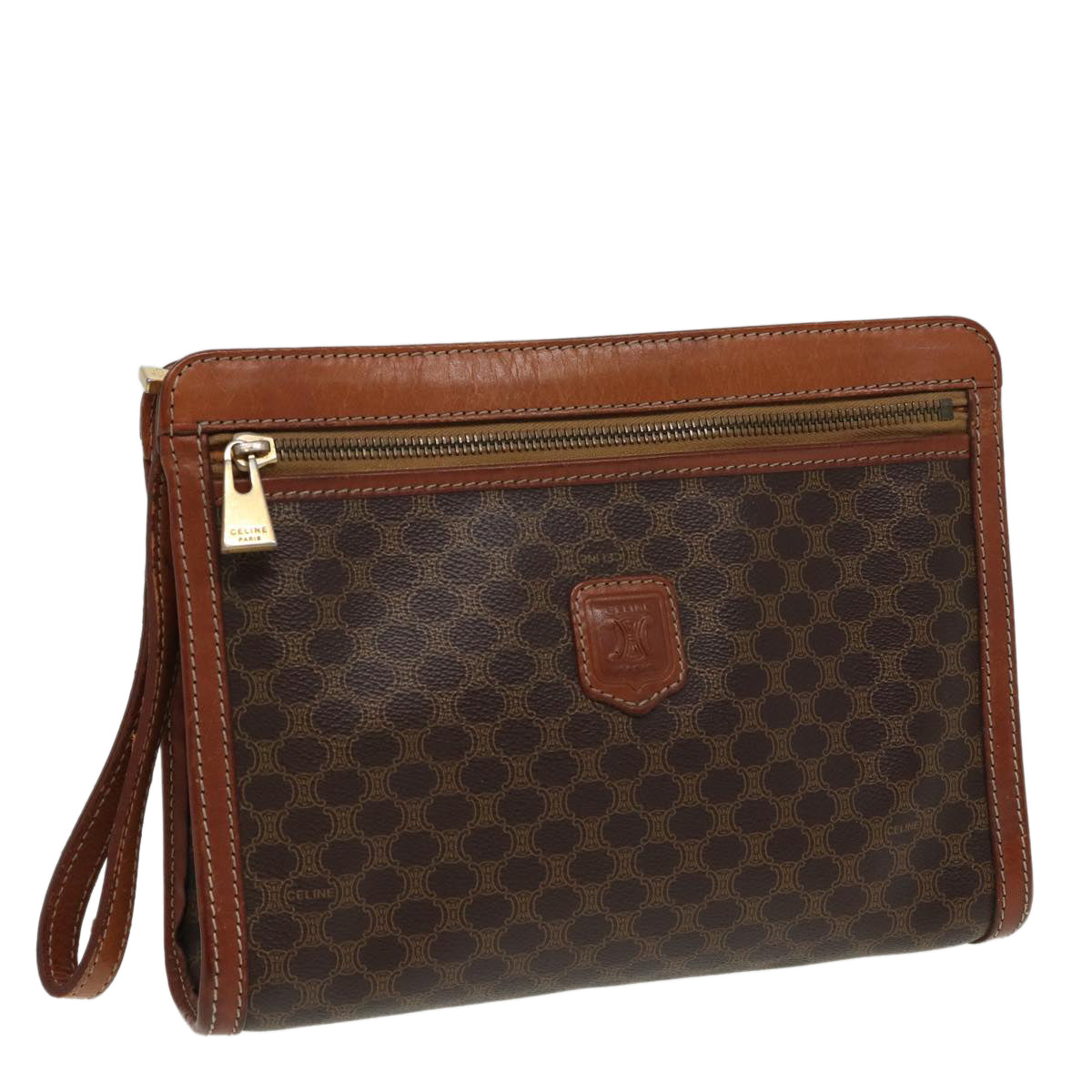 Luxury CELINE Macadam Canvas Clutch Bag PVC Leather Brown  80976