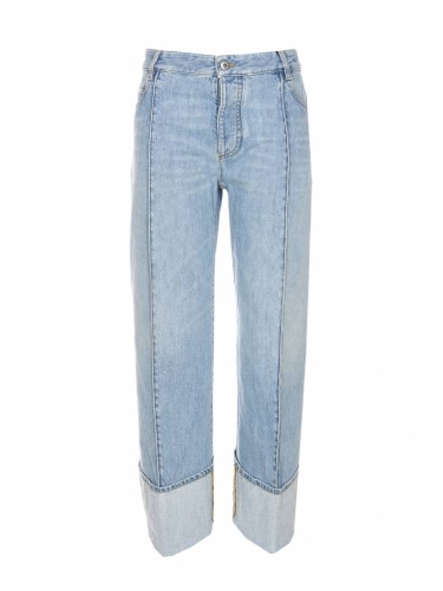 Luxury Bottega Veneta Turn-Up Hem Curved Light Bleached Straight Jeans Blue
