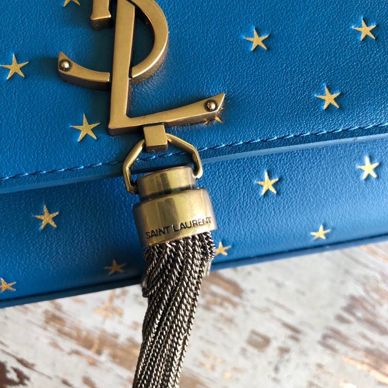 YSSL Kate Medium Chain Bag With Star Pattern Blue For Women 9in/24cm YSL