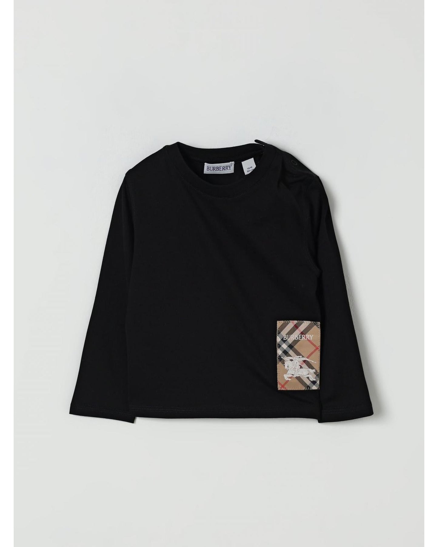 Burberry Cotton Tee With Logo Patch Kids Black T-Shirts