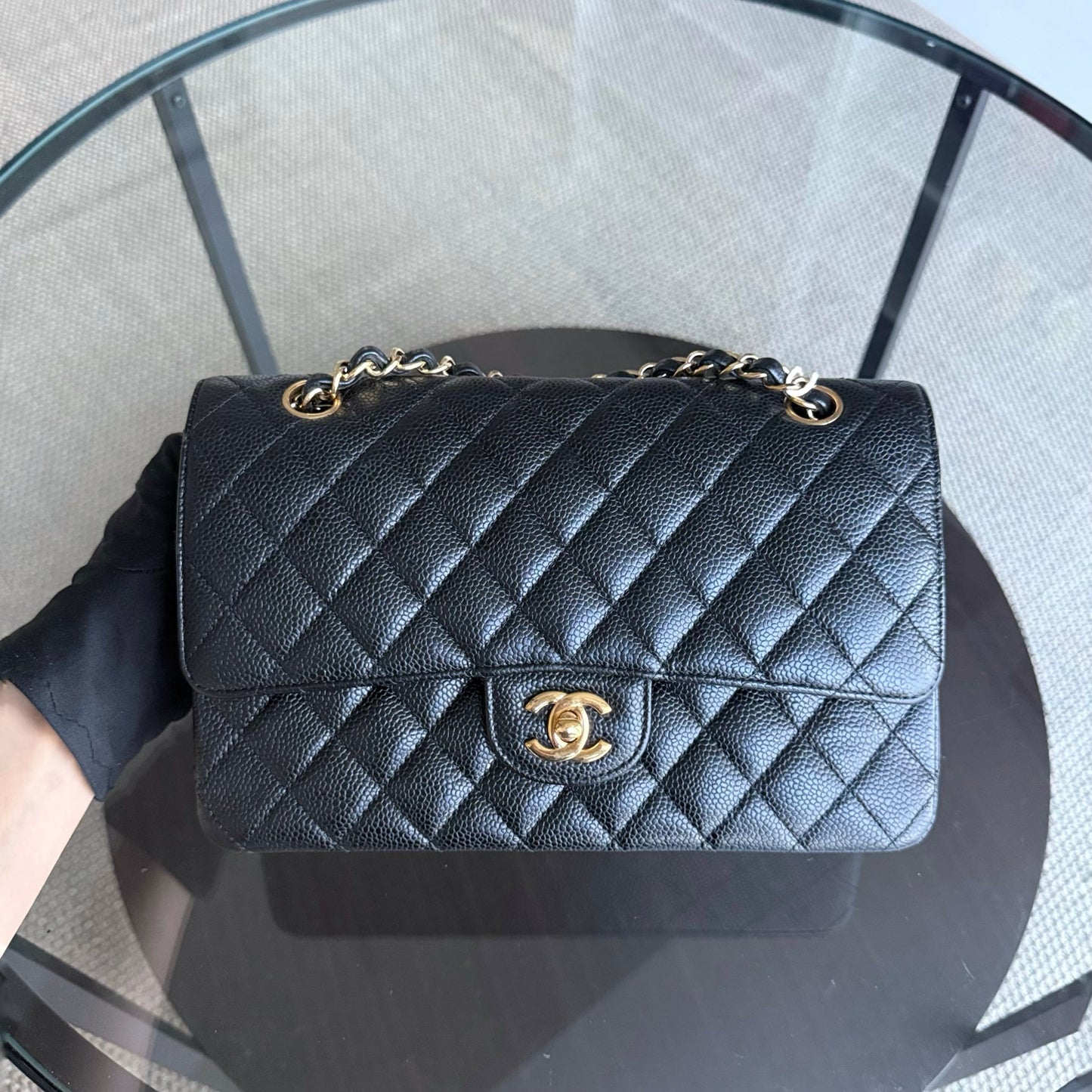 Chanel Classic Flap Medium - 25CM Quilted Caviar Black Gold Hardware Series 18