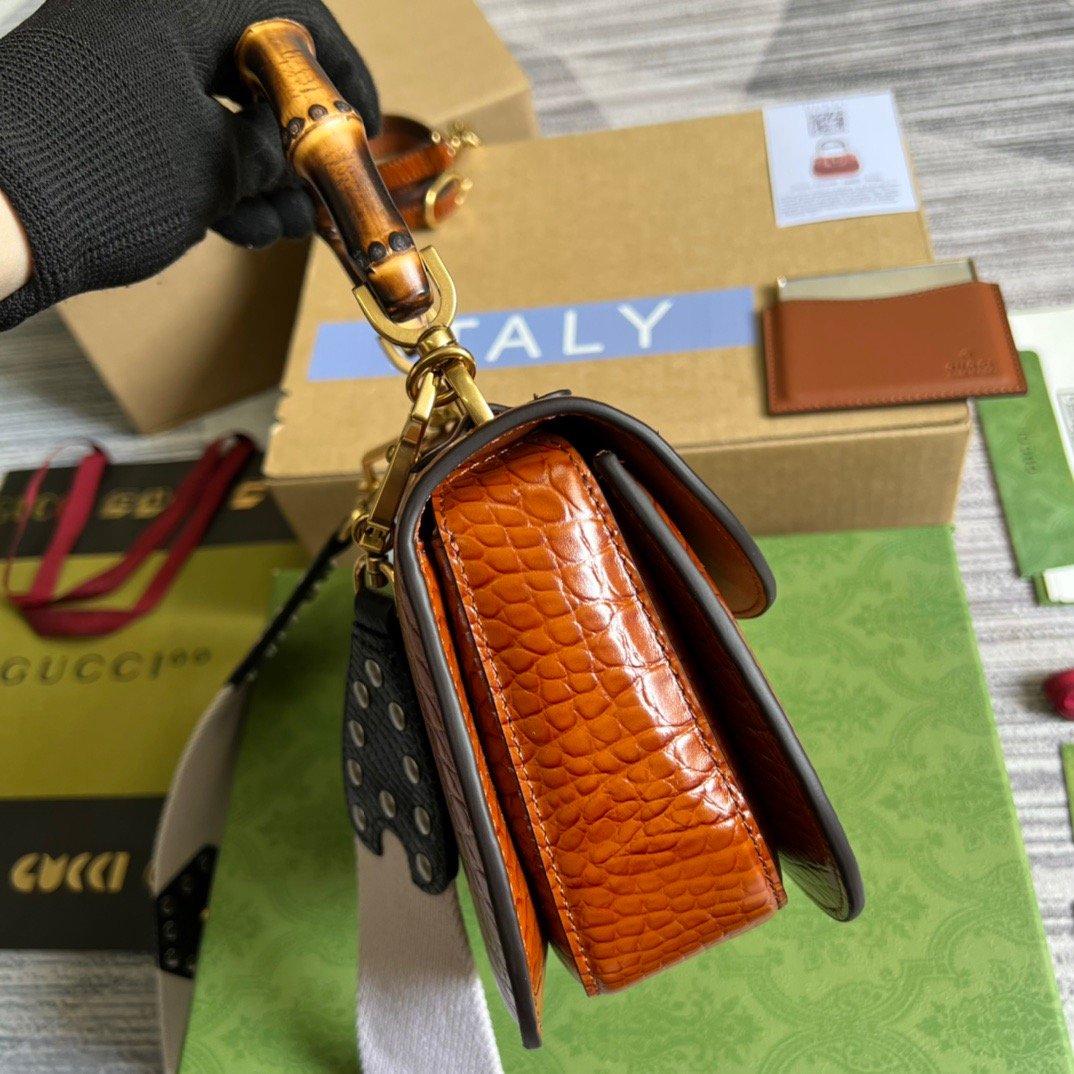 gg Bamboo 1947 Crocodile Top Handle Bag Red For Women, Women’s Bags 10in/26cm gg