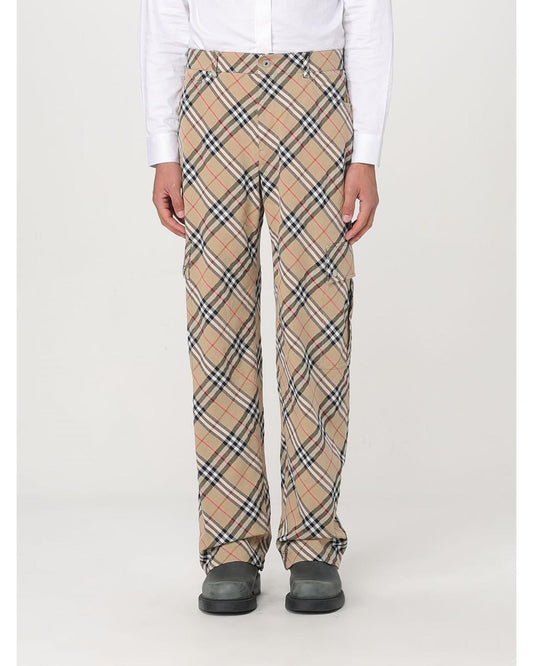 Burberry Cargo Pants Plaid Pattern Men Beige